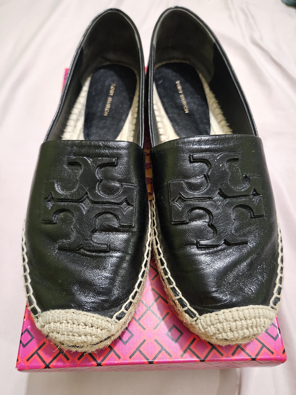 Tory Burch Black Leather Espadrille Shoes
